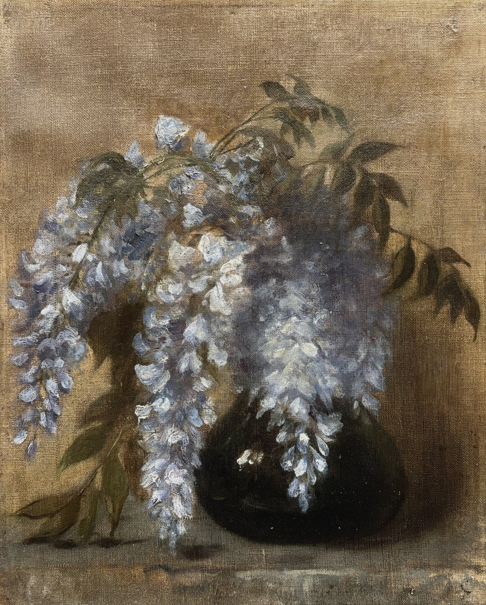 French School, Early 20th Century - Decorative Art, Wisteria Branches In A Vase, Oil On Canvas