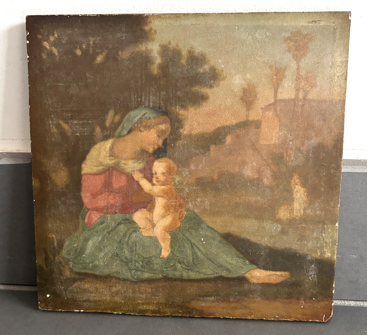 French School, Late 19th Century, Virgin And Child, Oil On Panel-photo-2