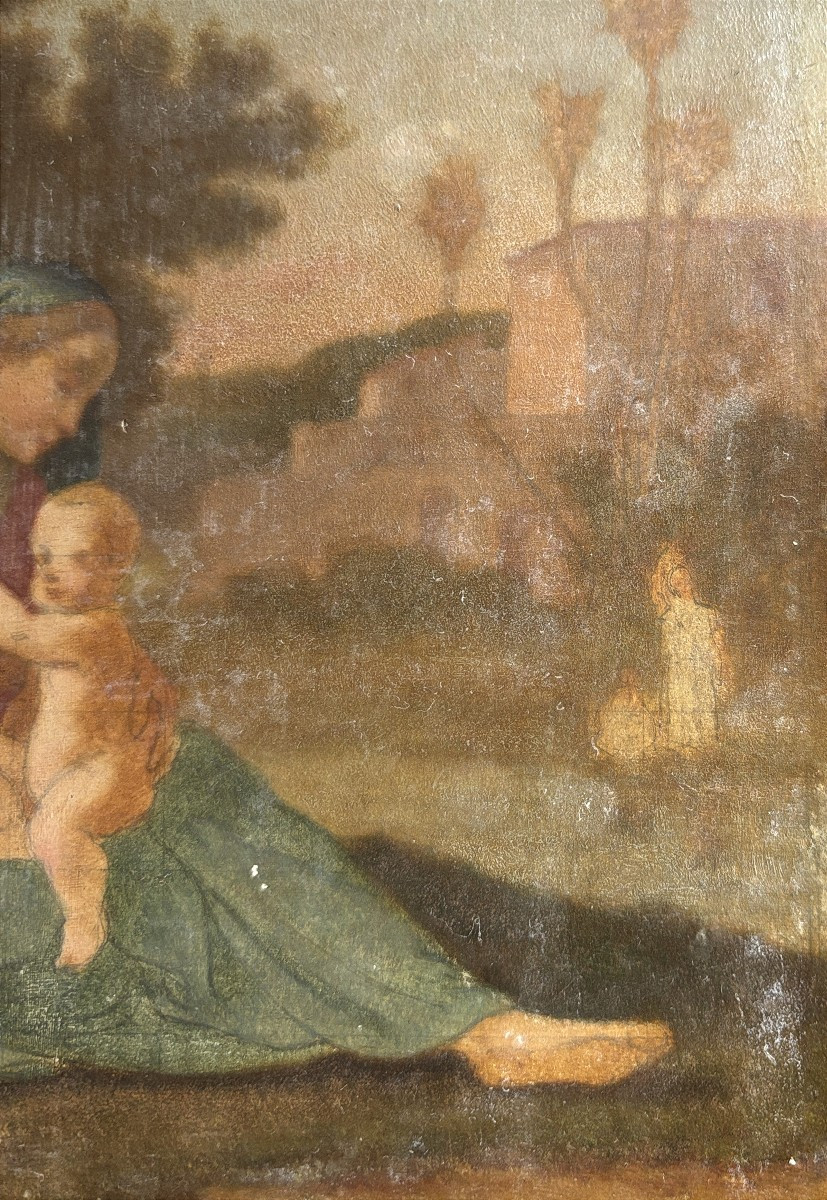 French School, Late 19th Century, Virgin And Child, Oil On Panel-photo-3