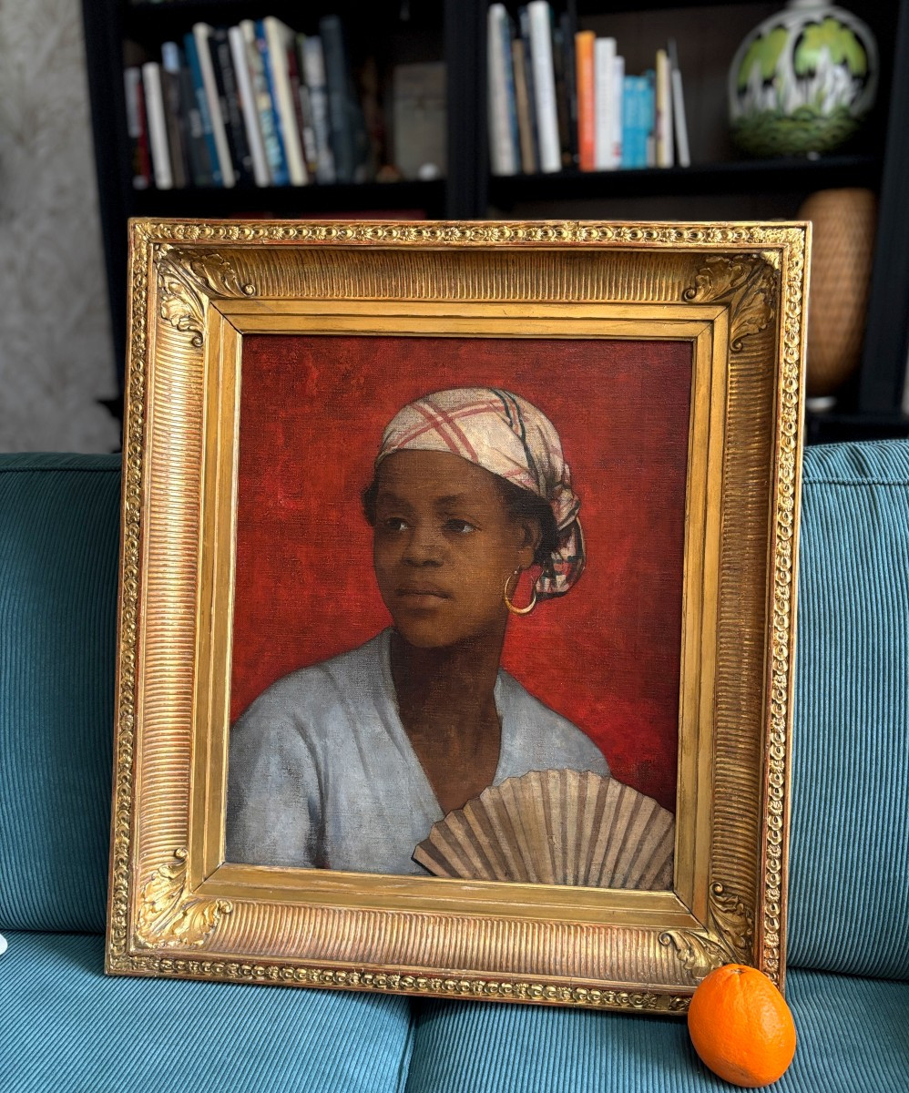 French School, 19th Century, Portrait Of A Young Carribean Woman, Oil On Canvas-photo-2