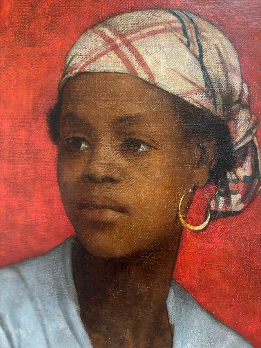 French School, 19th Century, Portrait Of A Young Carribean Woman, Oil On Canvas-photo-3