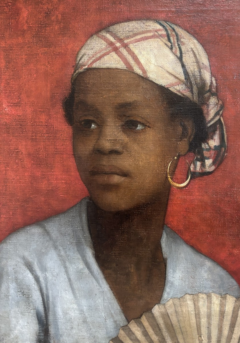 French School, 19th Century, Portrait Of A Young Carribean Woman, Oil On Canvas-photo-4