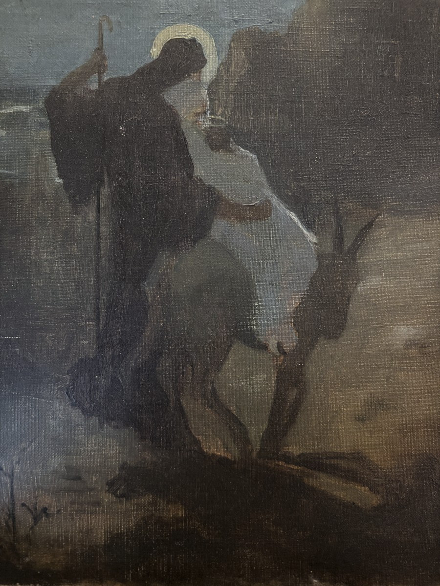 Symbolist School Of The Late 19th Century, The Flight Into Egypt, Oil On Canvas-photo-3