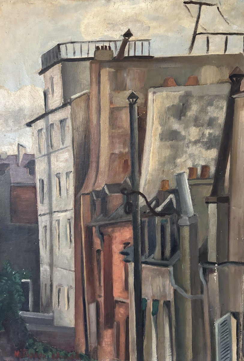 Mara Tahon d'Arnoldi (XXe), Paysage urbain, huile sur toile, Amis des Arts de Pau