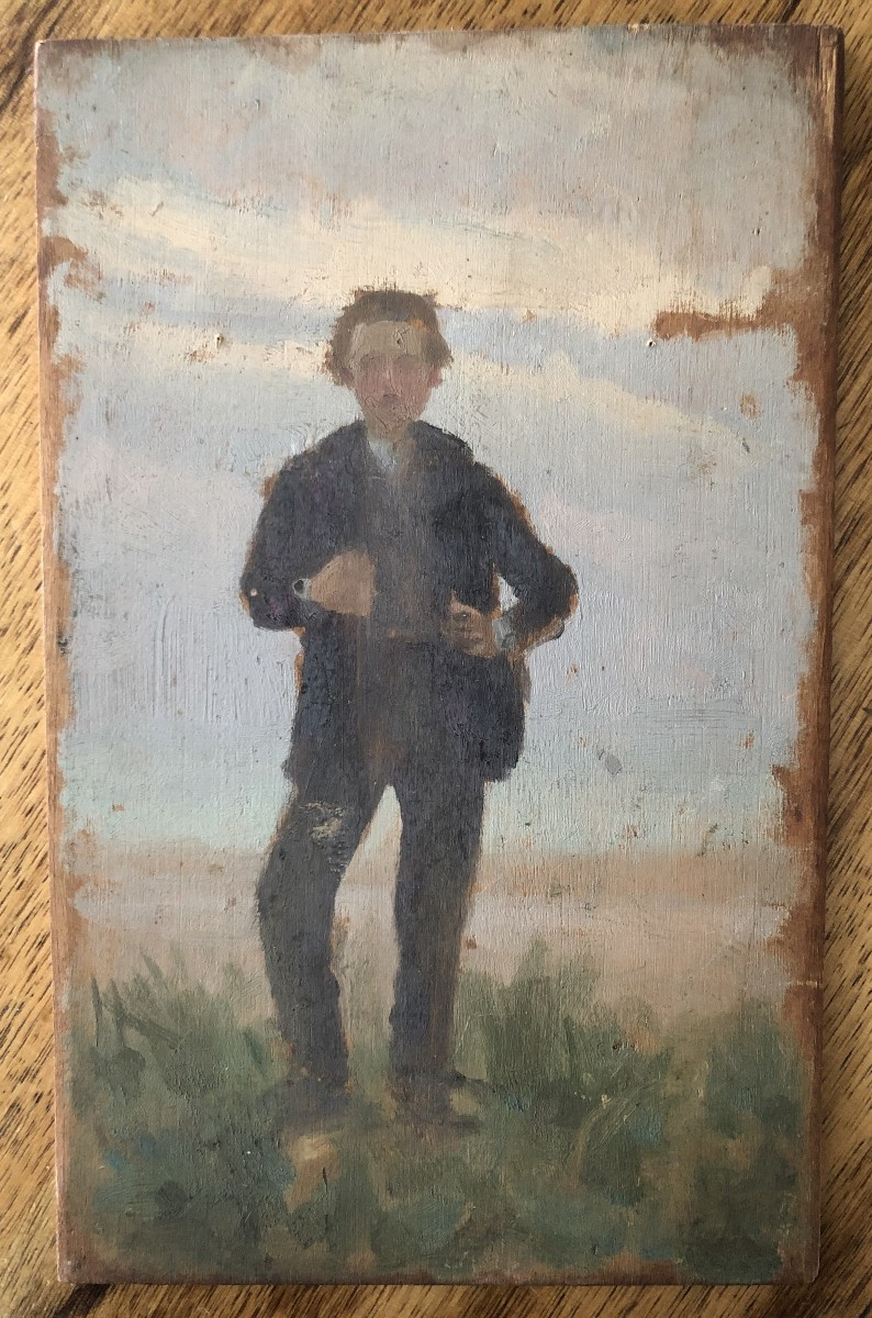 Jules Octave Triquet (1867-1914), Portrait de jeune homme, esquisse, huile sur panneau-photo-3