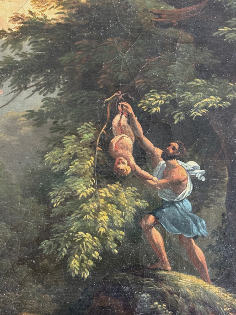 Ecole française néoclassique vers 1830, Paysage: Oedipe enfant détaché de l'arbre par Phorbas-photo-3