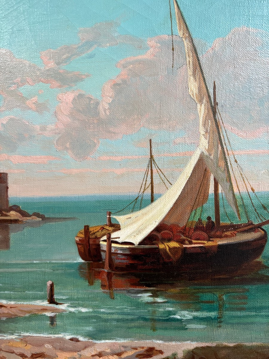 Antoine Claude Ponthus Cinier (Lyon 1812-1885), Attribué à, Pêcheurs dans la baie de Naples-photo-3
