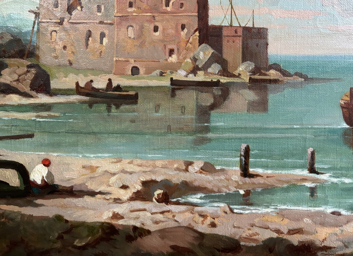 Antoine Claude Ponthus Cinier (Lyon 1812-1885), Attribué à, Pêcheurs dans la baie de Naples-photo-4