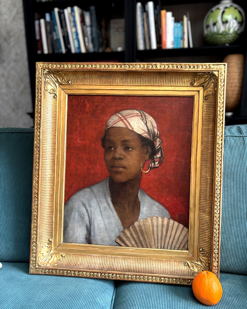 French School, 19th Century, Portrait Of A Young West Indian Woman, Oil On Canvas-photo-3