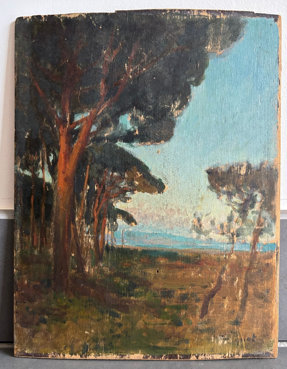 Jules Octave Triquet (1867-1914), Landscape With Pines At Cannes - La Napoule, Oil On Panel-photo-3