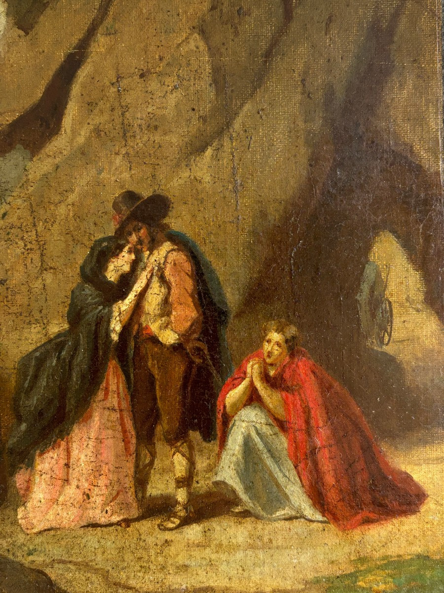 French School, 19th Century (j. Bernard?), Scene Of Women And Brigands, Oil On Canvas-photo-4