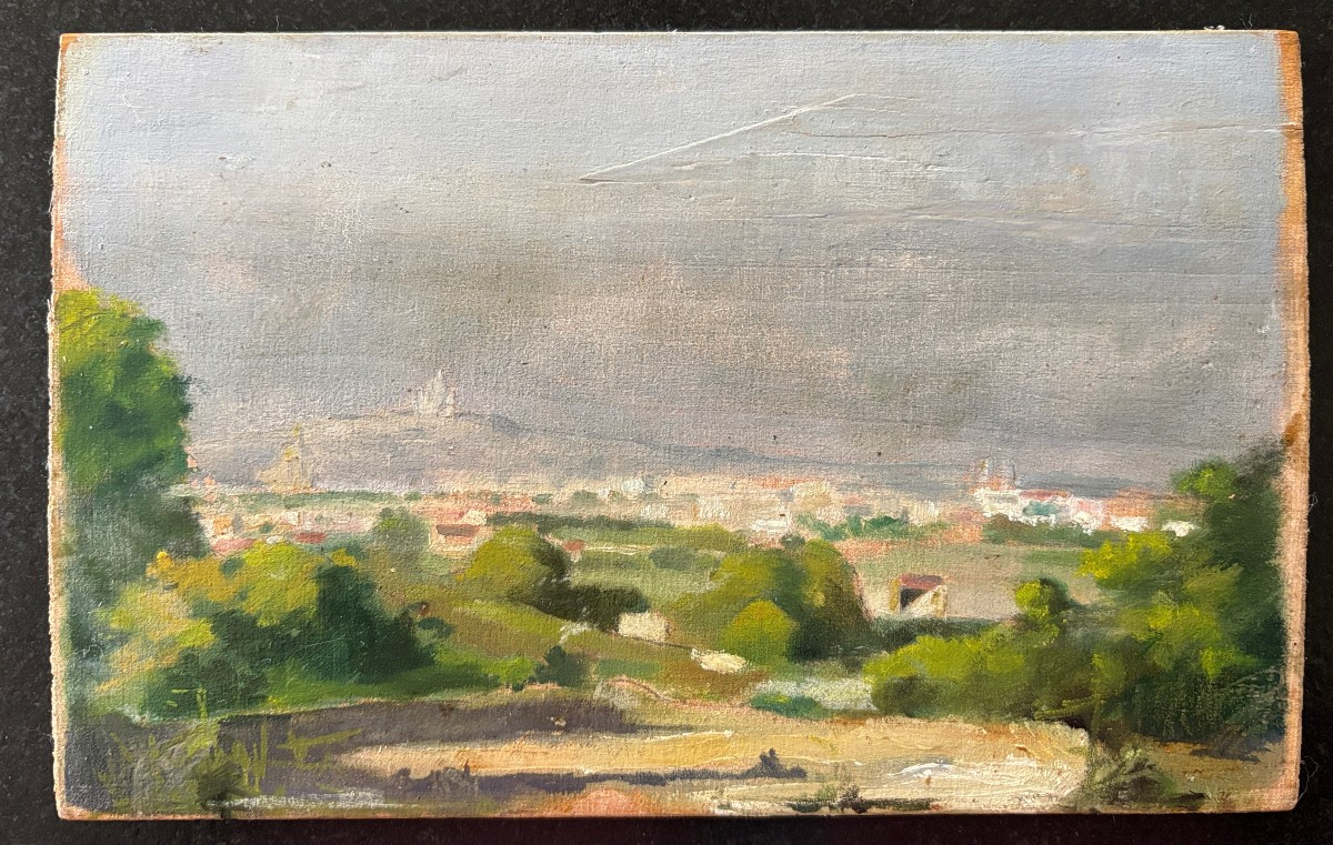 French School, Late 19th Century, View Of Paris: Montmartre And Notre Dame, Oil -photo-3