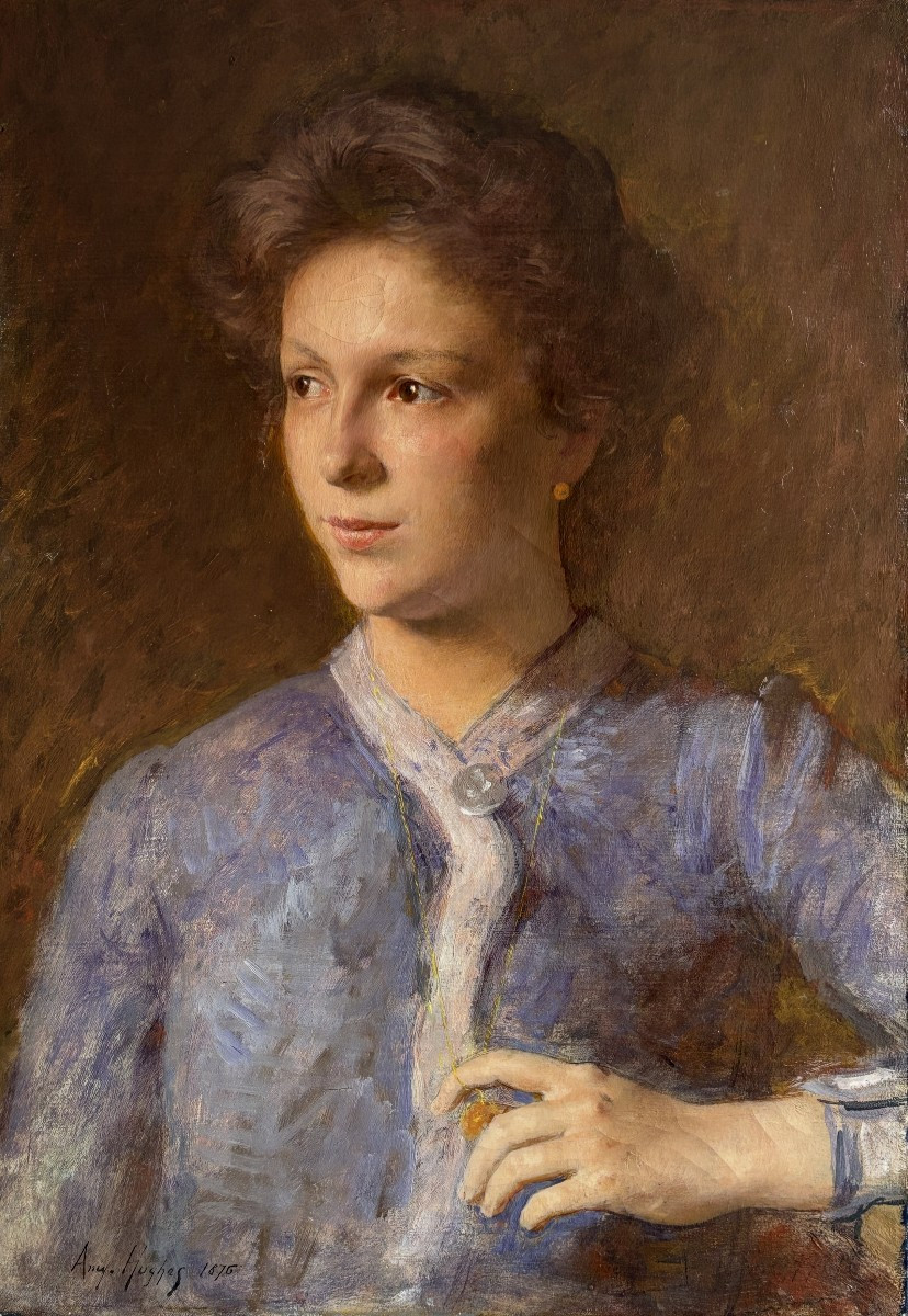 Amy Hughes (19th Century), Portrait Of A Young Woman With A Necklace, Oil On Canvas, 1876-photo-2