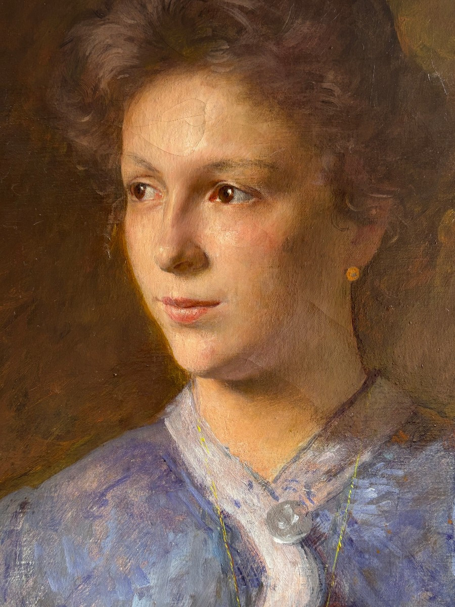 Amy Hughes (19th Century), Portrait Of A Young Woman With A Necklace, Oil On Canvas, 1876-photo-3