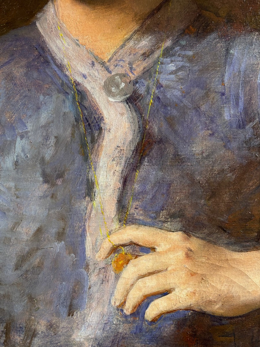 Amy Hughes (19th Century), Portrait Of A Young Woman With A Necklace, Oil On Canvas, 1876-photo-4