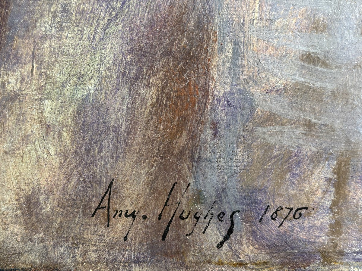 Amy Hughes (19th Century), Portrait Of A Young Woman With A Necklace, Oil On Canvas, 1876-photo-1