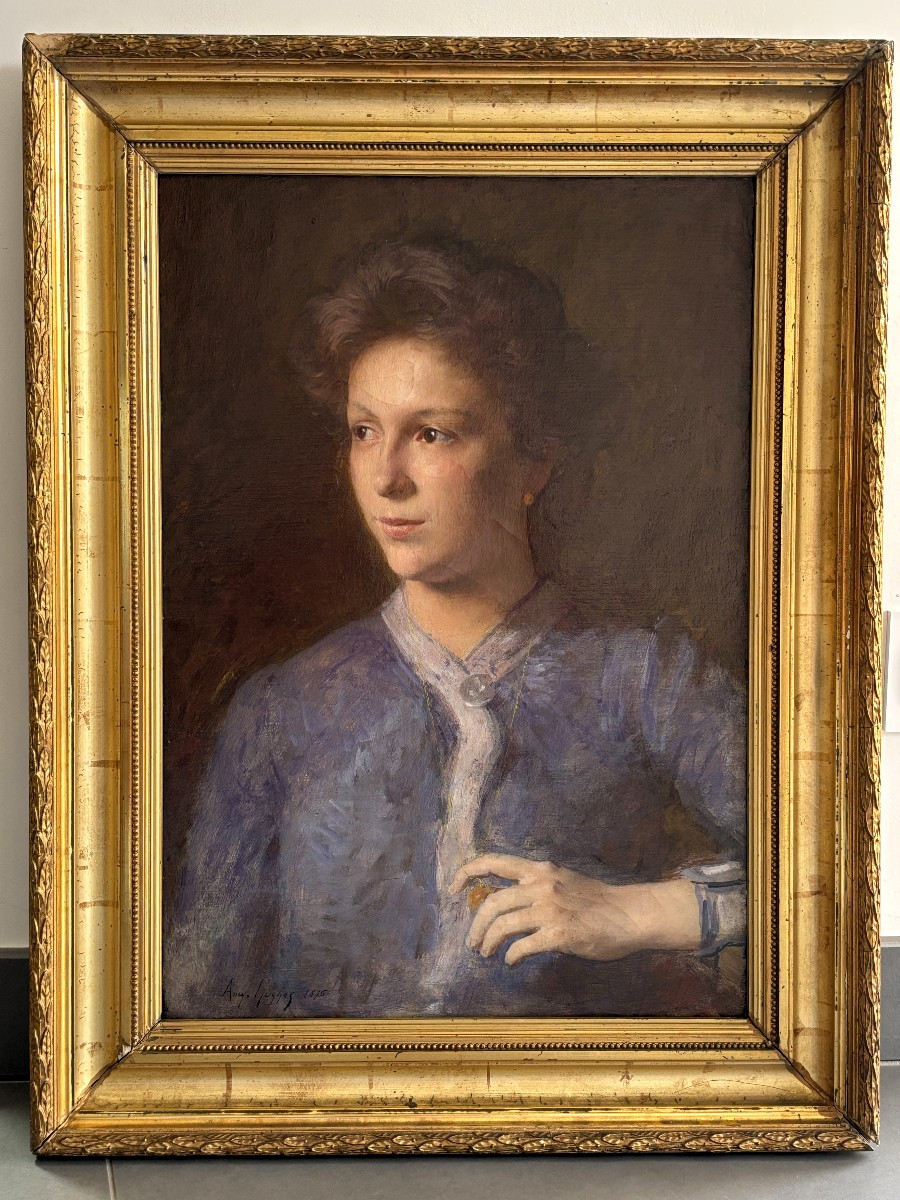 Amy Hughes (19th Century), Portrait Of A Young Woman With A Necklace, Oil On Canvas, 1876-photo-3