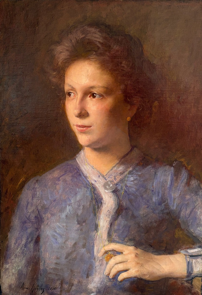 Amy Hughes (19th Century), Portrait Of A Young Woman With A Necklace, Oil On Canvas, 1876