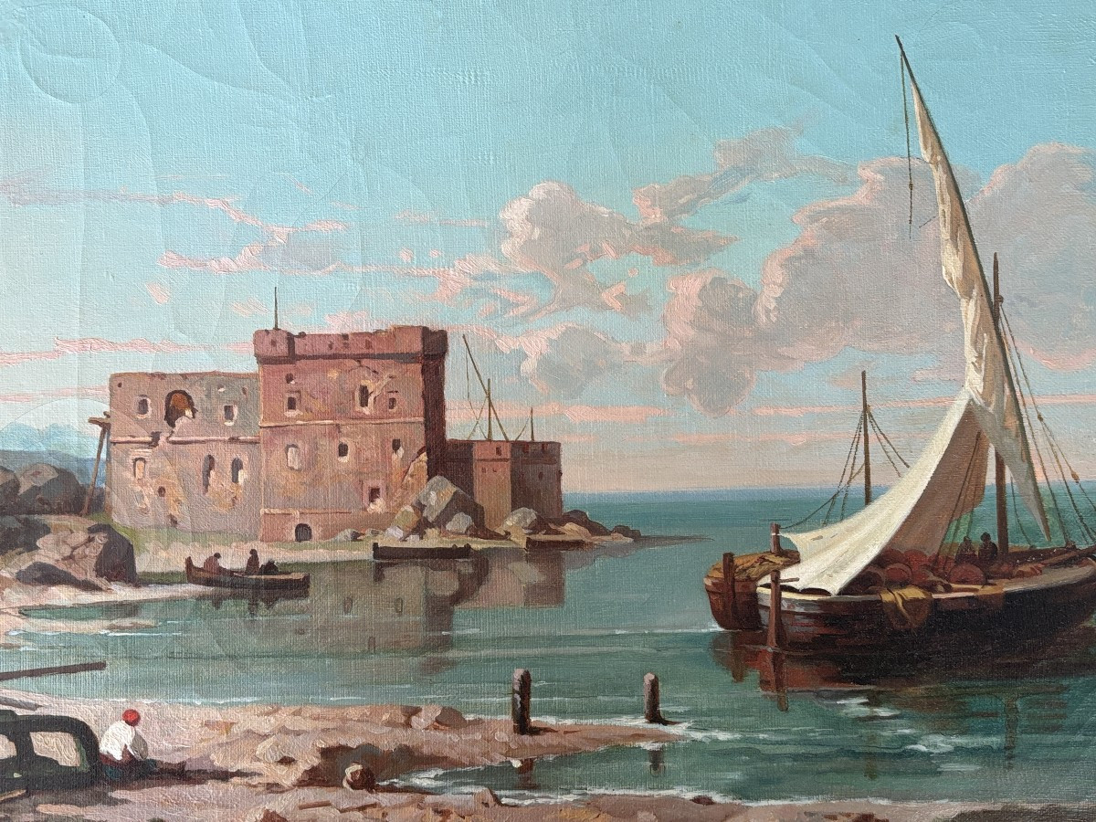Antoine Claude Ponthus Cinier (Lyon 1812-1885), Attribué à, Pêcheurs dans la baie de Naples-photo-4