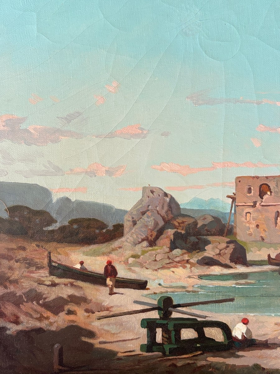 Antoine Claude Ponthus Cinier (Lyon 1812-1885), Attribué à, Pêcheurs dans la baie de Naples-photo-1