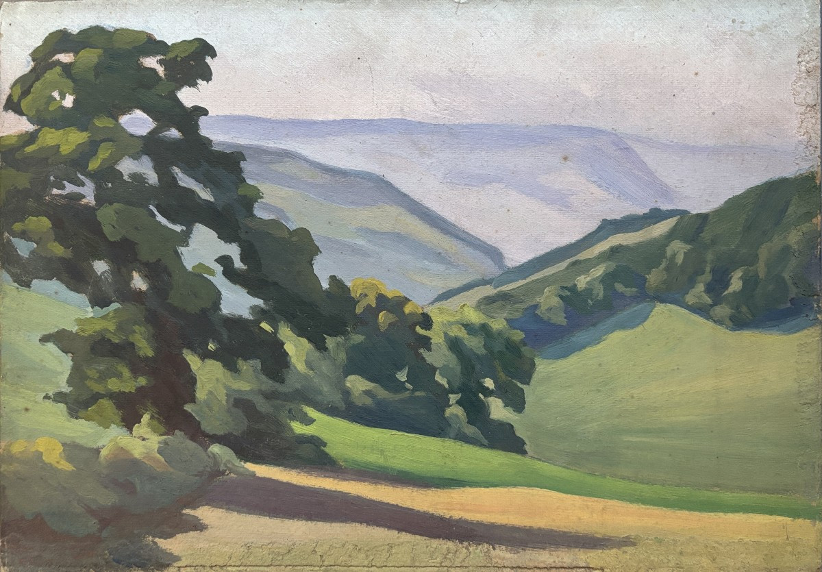 Meulien-Verez? Ecole française début XXe, Paysage arboré , huile sur carton