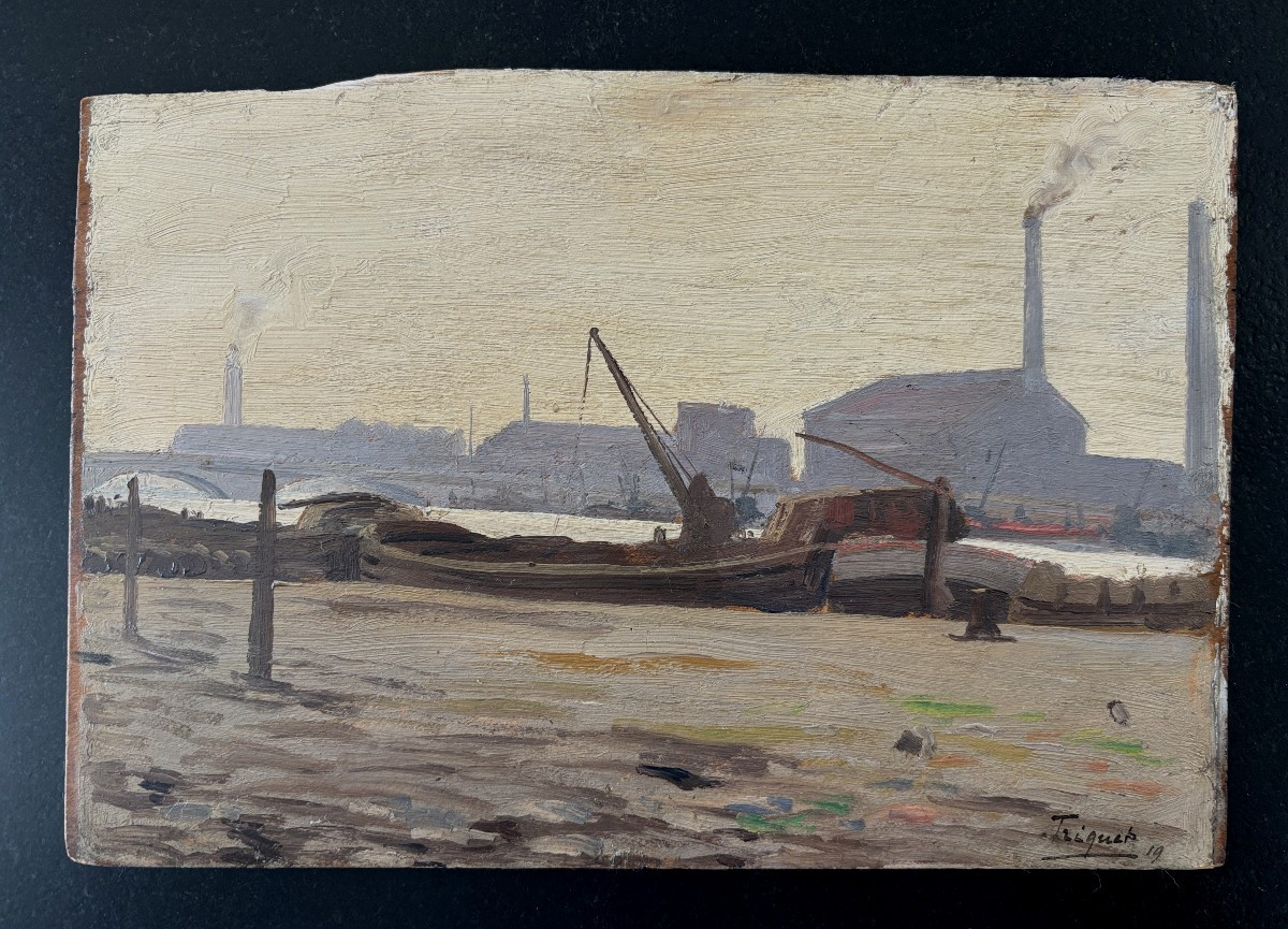 Jules Octave Triquet (1867-1914), Vue présumée des bords de Seine, huile sur panneau-photo-3