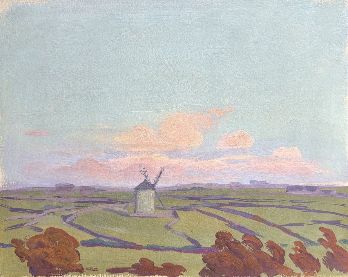 André Morisset (1876-1954) , Paysage au moulin , gouache, dessin