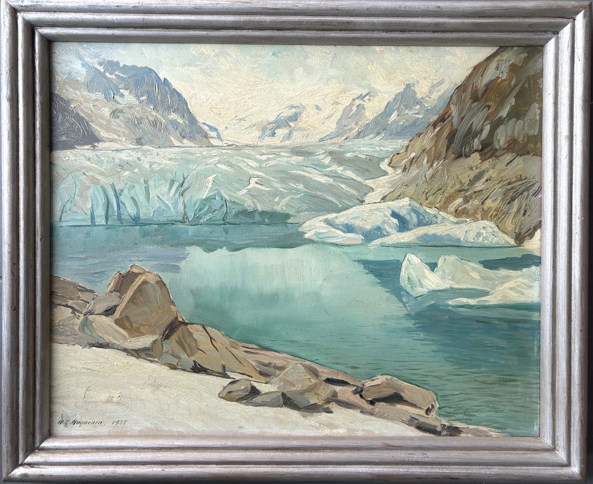 Henri Edouard Huguenin-virchaux (1878-1958), Glacier In The Mountains: The Aletsch Glacier?, Oil-photo-2