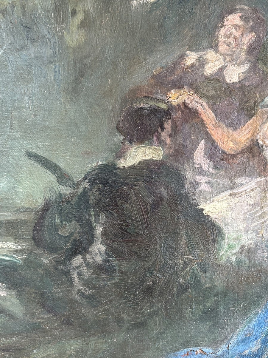 Charles Sénard (lyon 1878-1934), Troubadour Scene Or Commedia Dell'arte, Oil On Canvas-photo-4