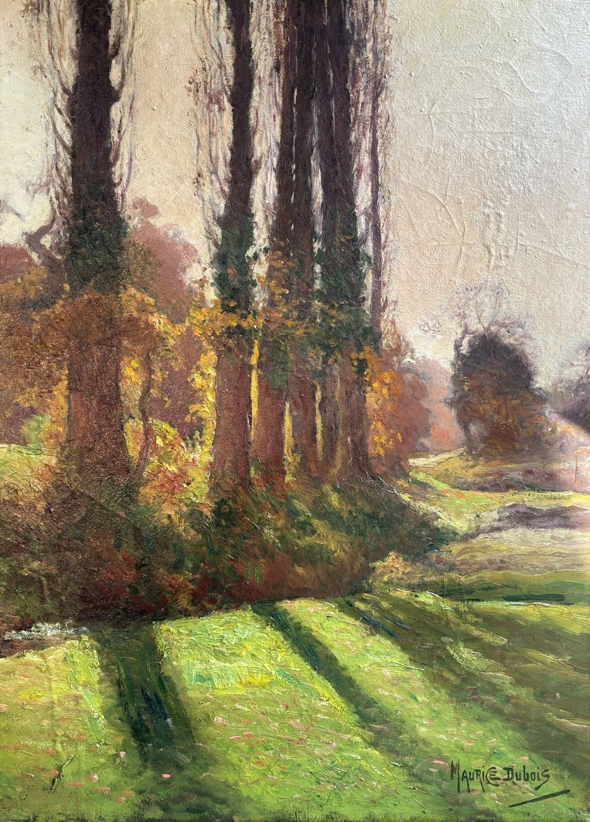 Maurice Dubois (Bordeaux 1869-Preignac 1944), Paysage : Peupliers d'Italie, huile sur toile
