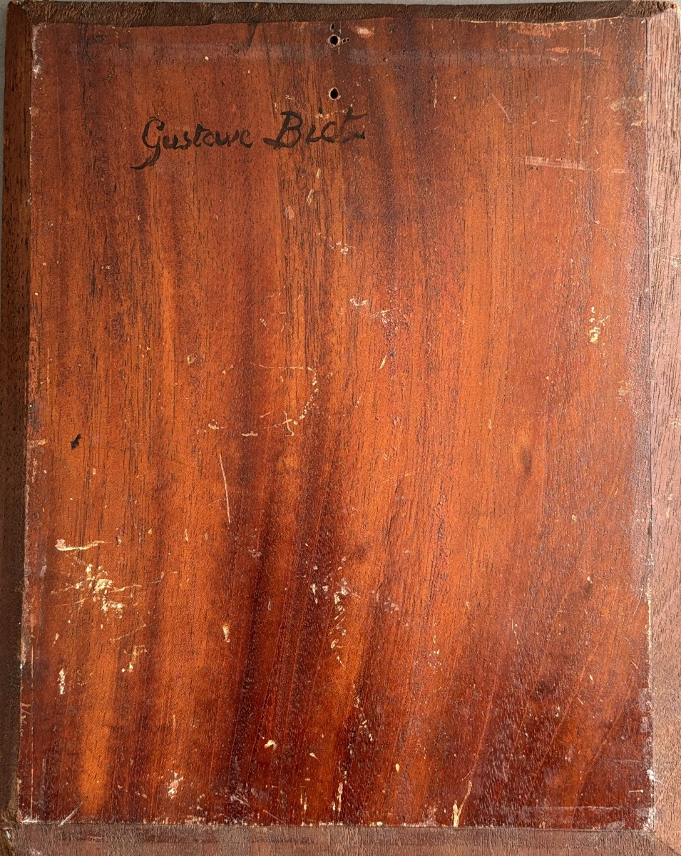 Attribué à Gustave Biot (XIXe), Portrait de jeune fille au béret rouge, huile sur panneau-photo-4