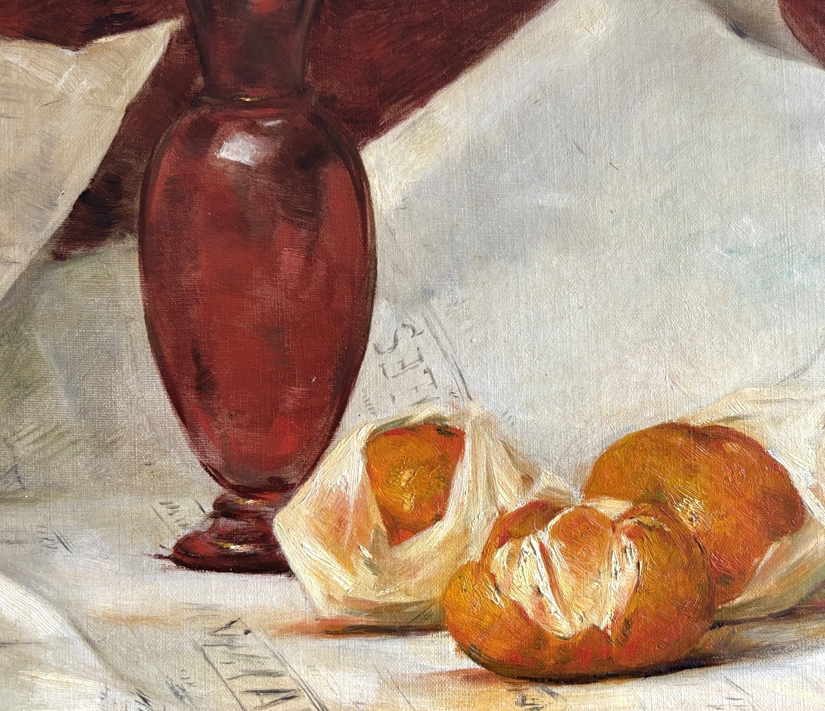 Ecole Française vers 1900, Nature morte aux agrumes et au vase, huile sur toile-photo-2