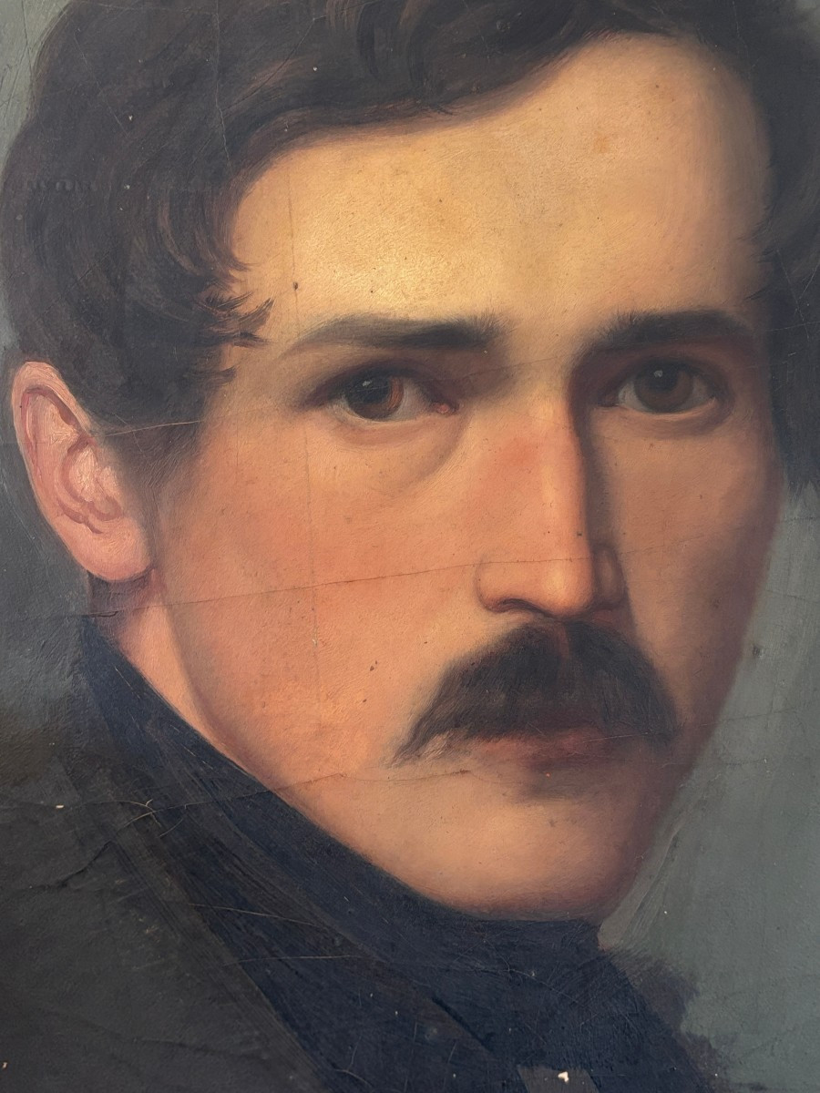 19th Century French Or German Romantic School, Portrait Of A Man, Oil-photo-2