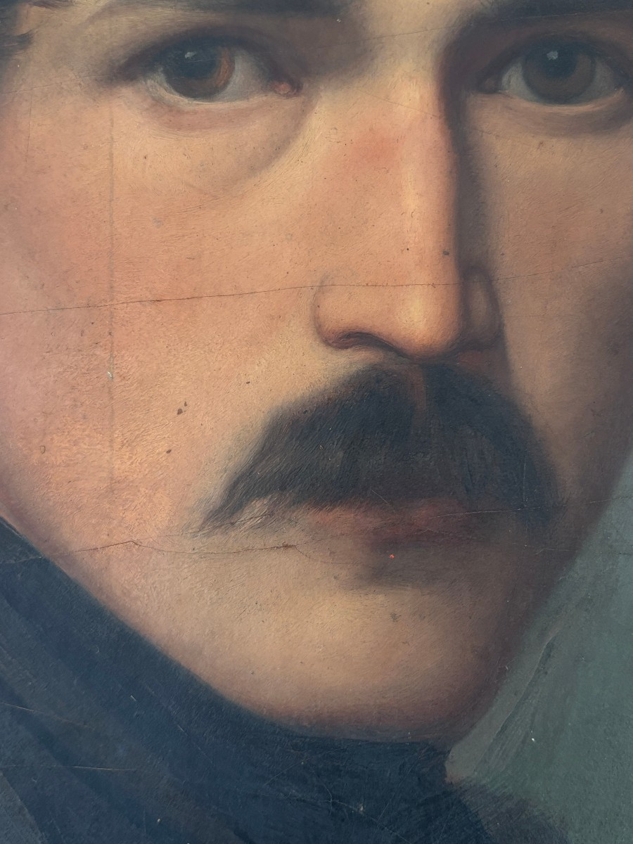 19th Century French Or German Romantic School, Portrait Of A Man, Oil-photo-4