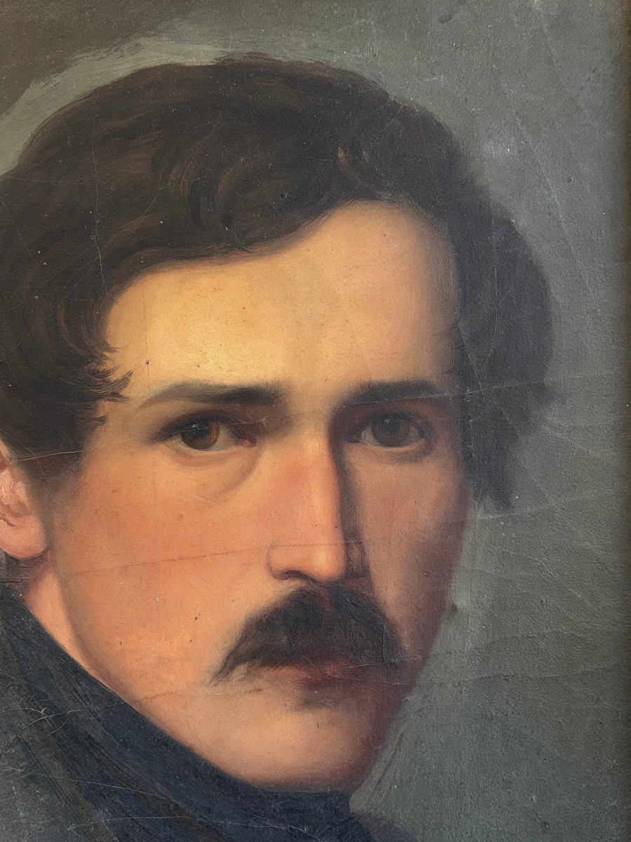 19th Century French Or German Romantic School, Portrait Of A Man, Oil-photo-1
