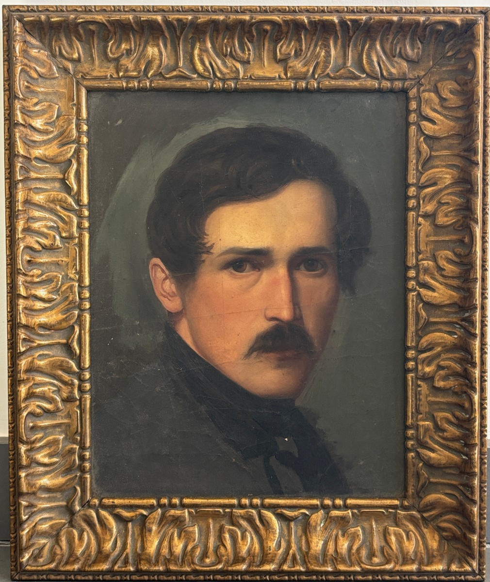 19th Century French Or German Romantic School, Portrait Of A Man, Oil-photo-2