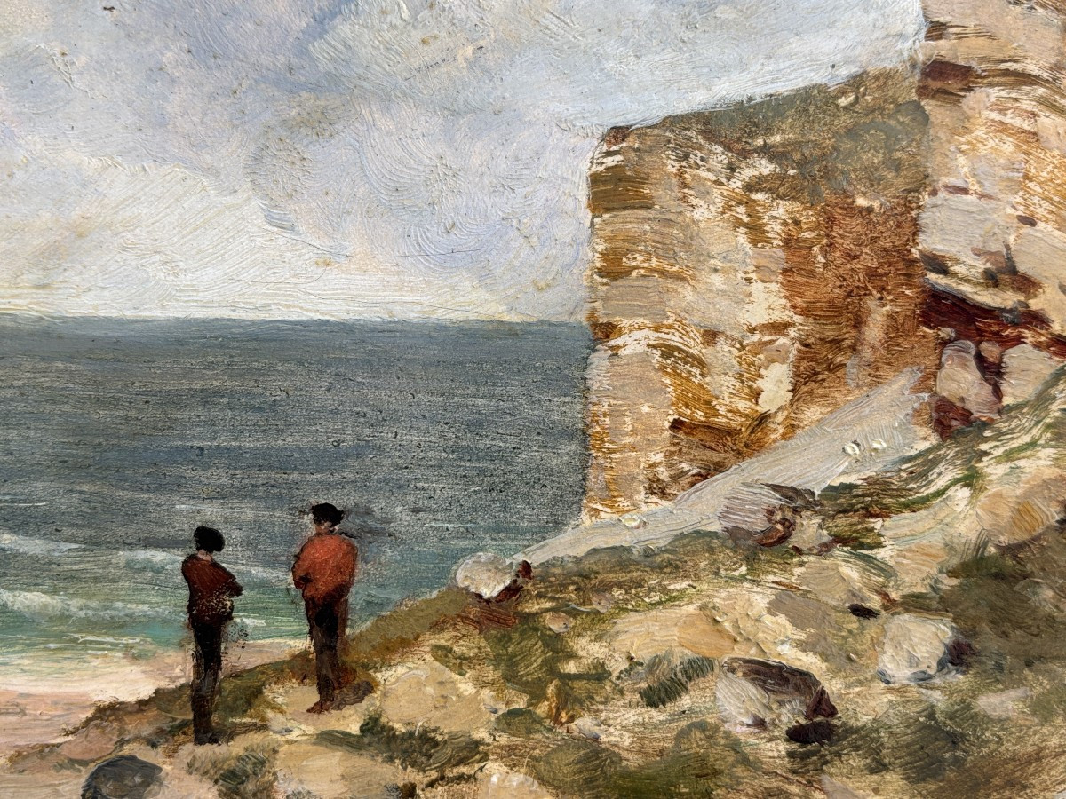 Charles Montlevault (lyon C.1835-1897), Lively Seaside Landscape, Oil-photo-2