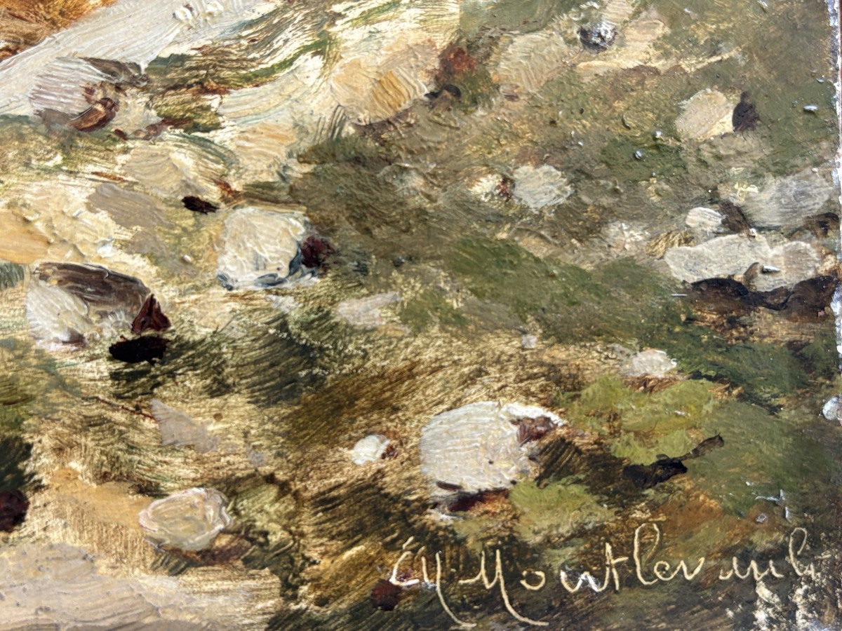 Charles Montlevault (lyon C.1835-1897), Lively Seaside Landscape, Oil-photo-3