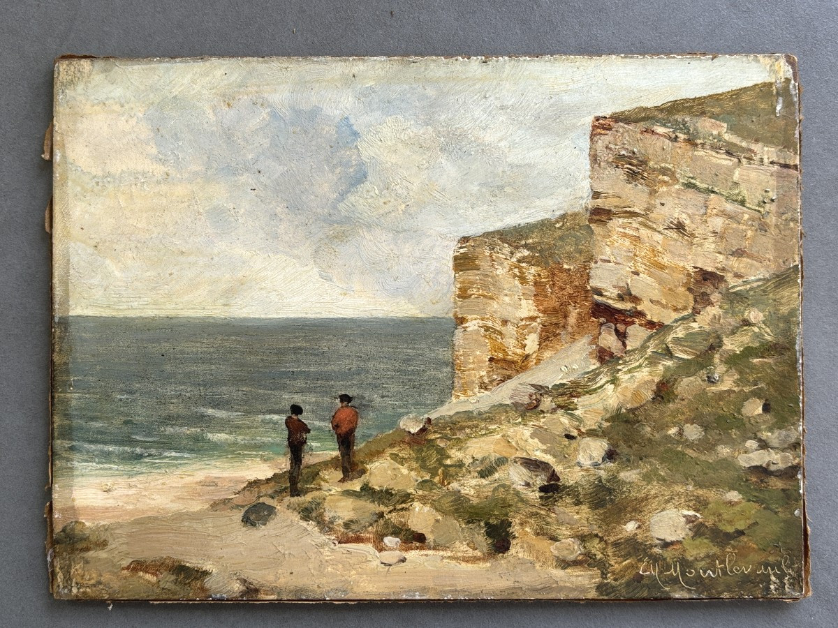 Charles Montlevault (lyon C.1835-1897), Lively Seaside Landscape, Oil-photo-4