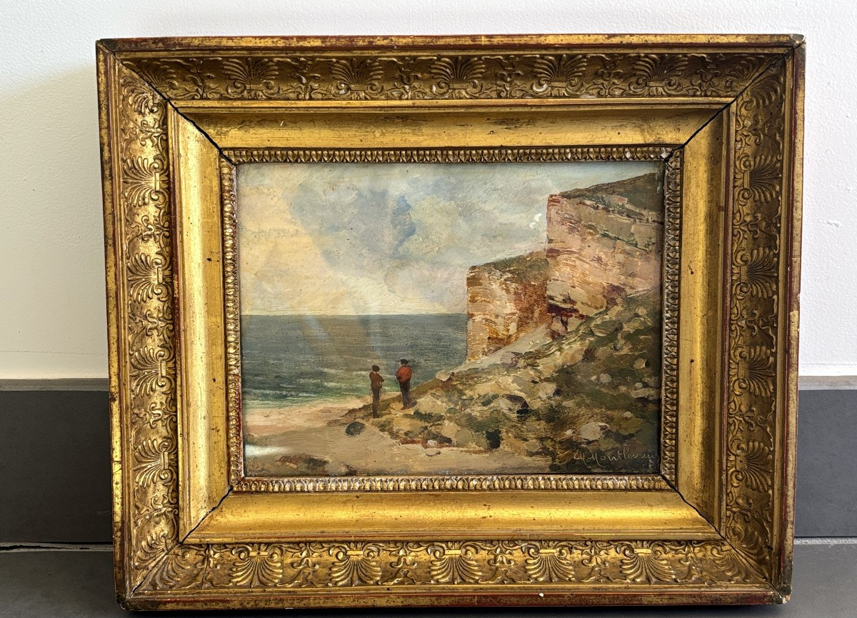 Charles Montlevault (lyon C.1835-1897), Lively Seaside Landscape, Oil-photo-1