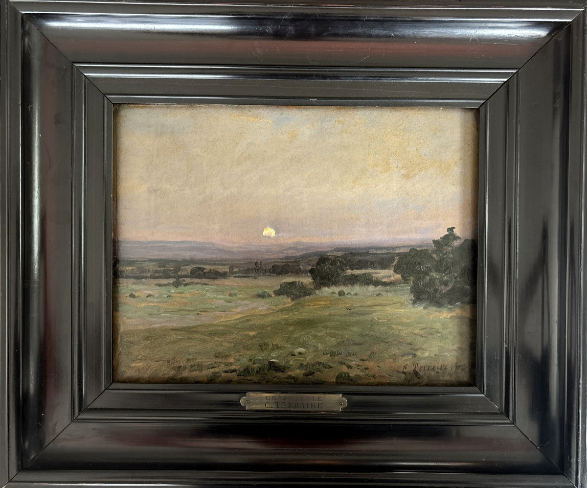 Clovis Terraire (1858-1931), école lyonnaise, Lever de lune à Soleymieu, Huile sur carton, 1902-photo-4