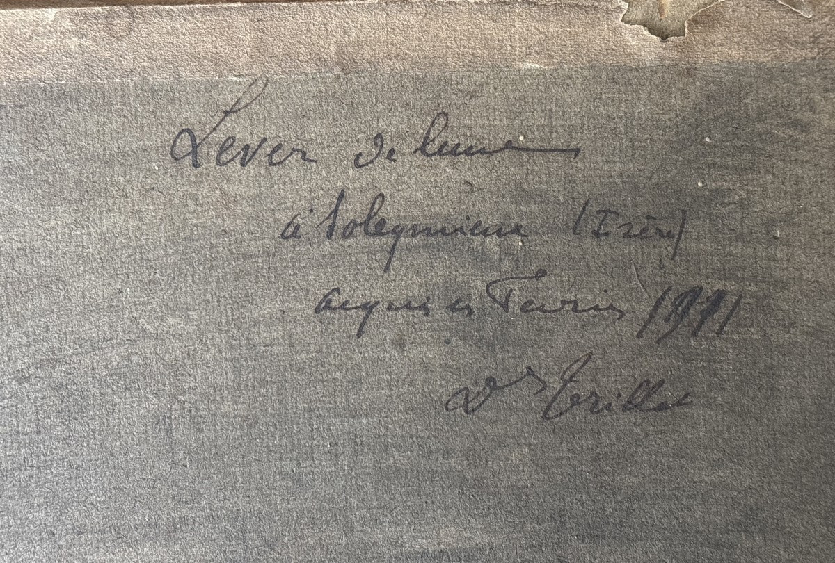 Clovis Terraire (1858-1931), école lyonnaise, Lever de lune à Soleymieu, Huile sur carton, 1902-photo-1