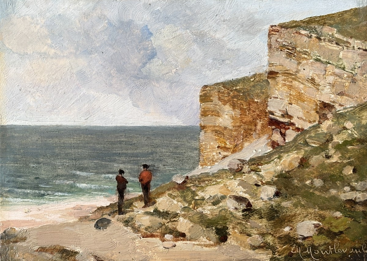 Charles Montlevault (lyon C.1835-1897), Lively Seaside Landscape, Oil-photo-4