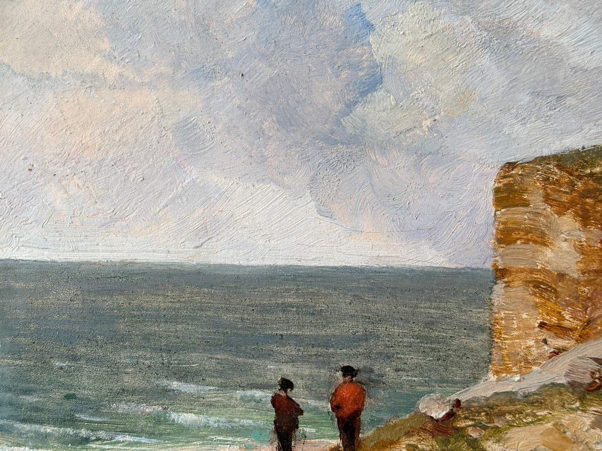Charles Montlevault (lyon C.1835-1897), Lively Seaside Landscape, Oil-photo-1
