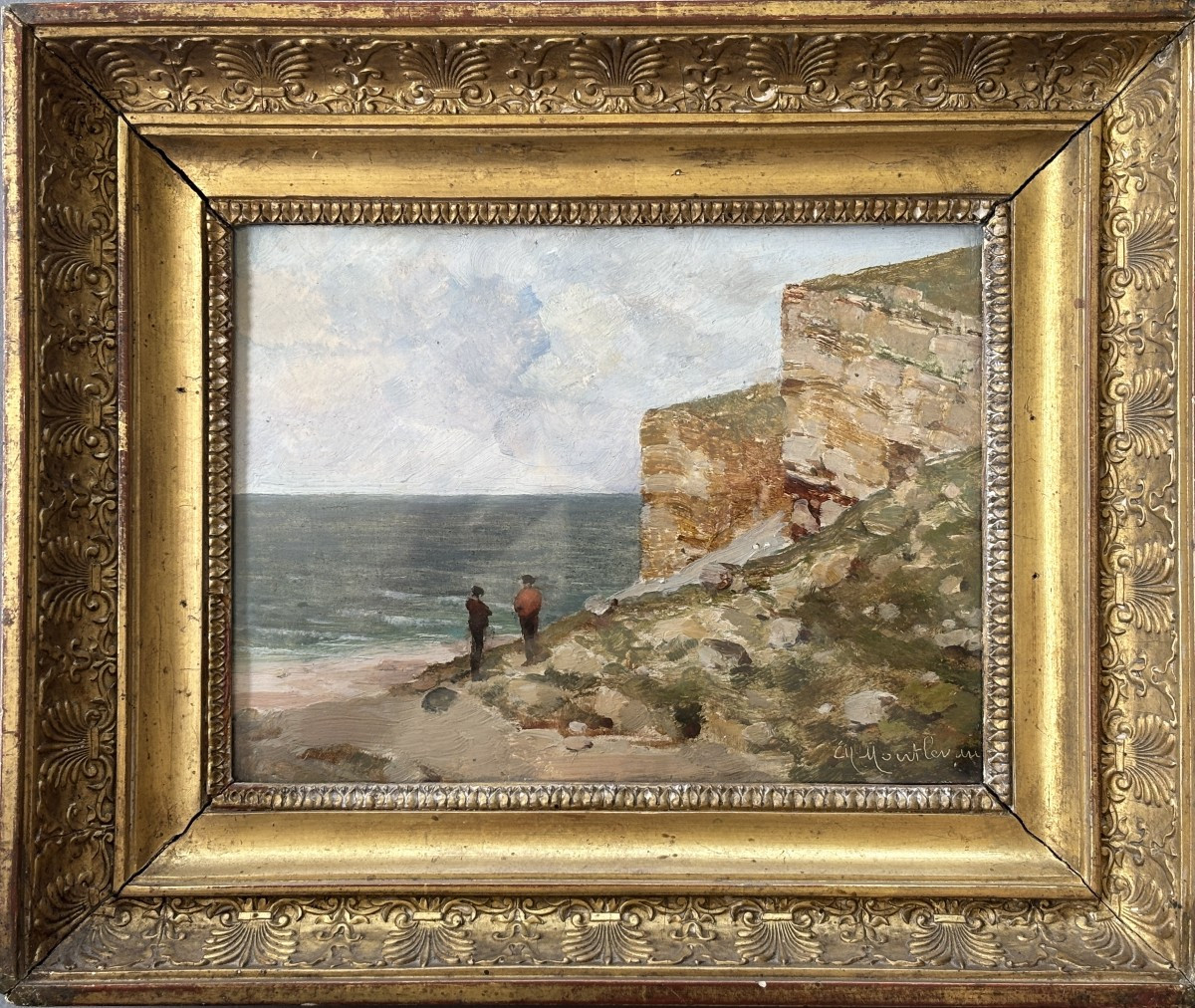 Charles Montlevault (lyon C.1835-1897), Lively Seaside Landscape, Oil-photo-2