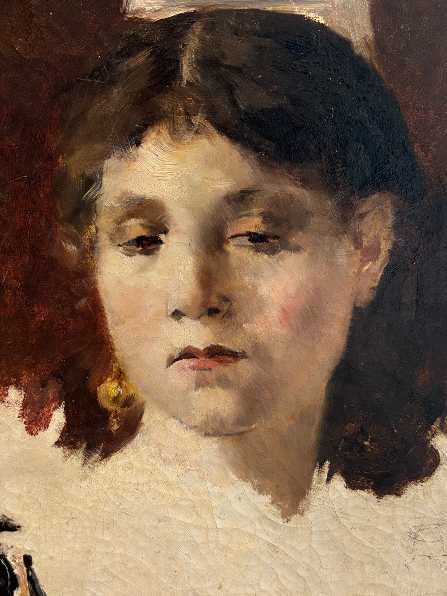 Ecole XIXe, dans le gout de Joao Marques de Oliveira, Portrait d'Arlésienne ou Romaine, huile -photo-2