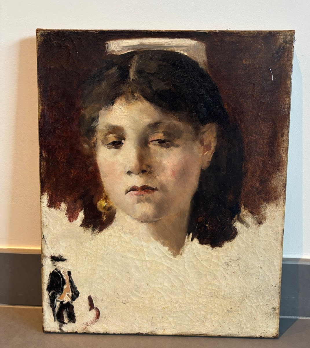 Ecole XIXe, dans le gout de Joao Marques de Oliveira, Portrait d'Arlésienne ou Romaine, huile -photo-3