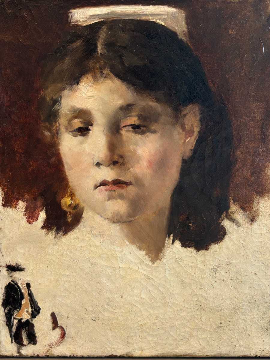 Ecole XIXe, dans le gout de Joao Marques de Oliveira, Portrait d'Arlésienne ou Romaine, huile 