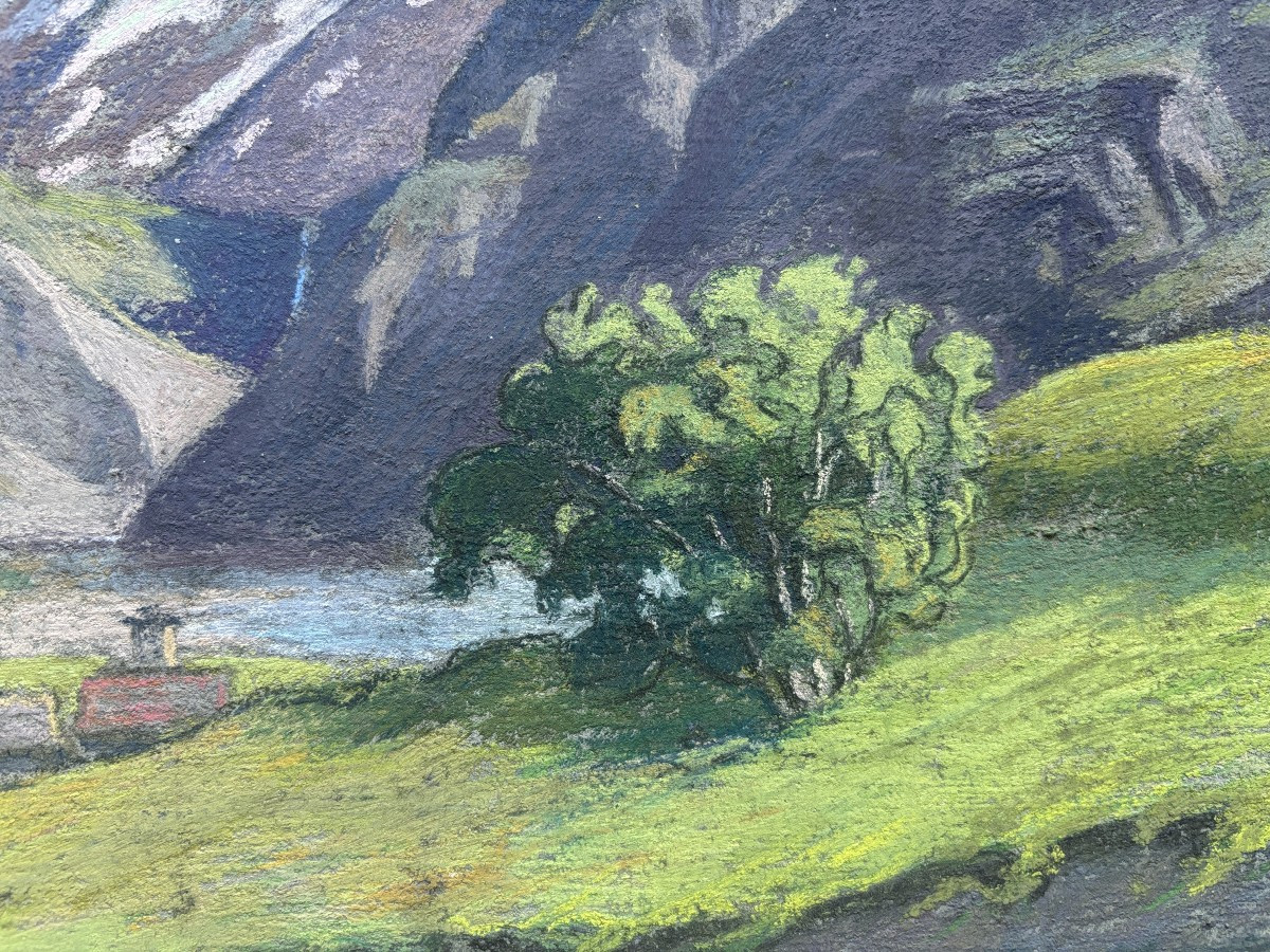 Meulien-Verez? Ecole française début XXe, Paysage de montagne , pastel sur papier-photo-4