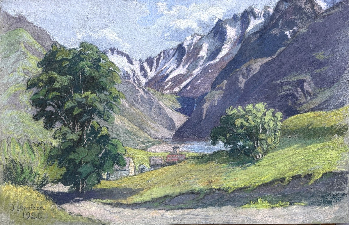 Meulien-Verez? Ecole française début XXe, Paysage de montagne , pastel sur papier